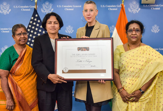 Lalitha Natarajan, supporter of Children's Rights receives the 2023 Iqbal Masih Award