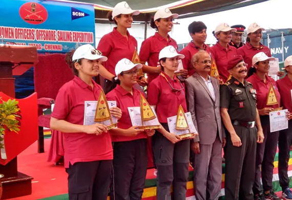 The Indian Army's first all-women sailing expedition team completes their journey